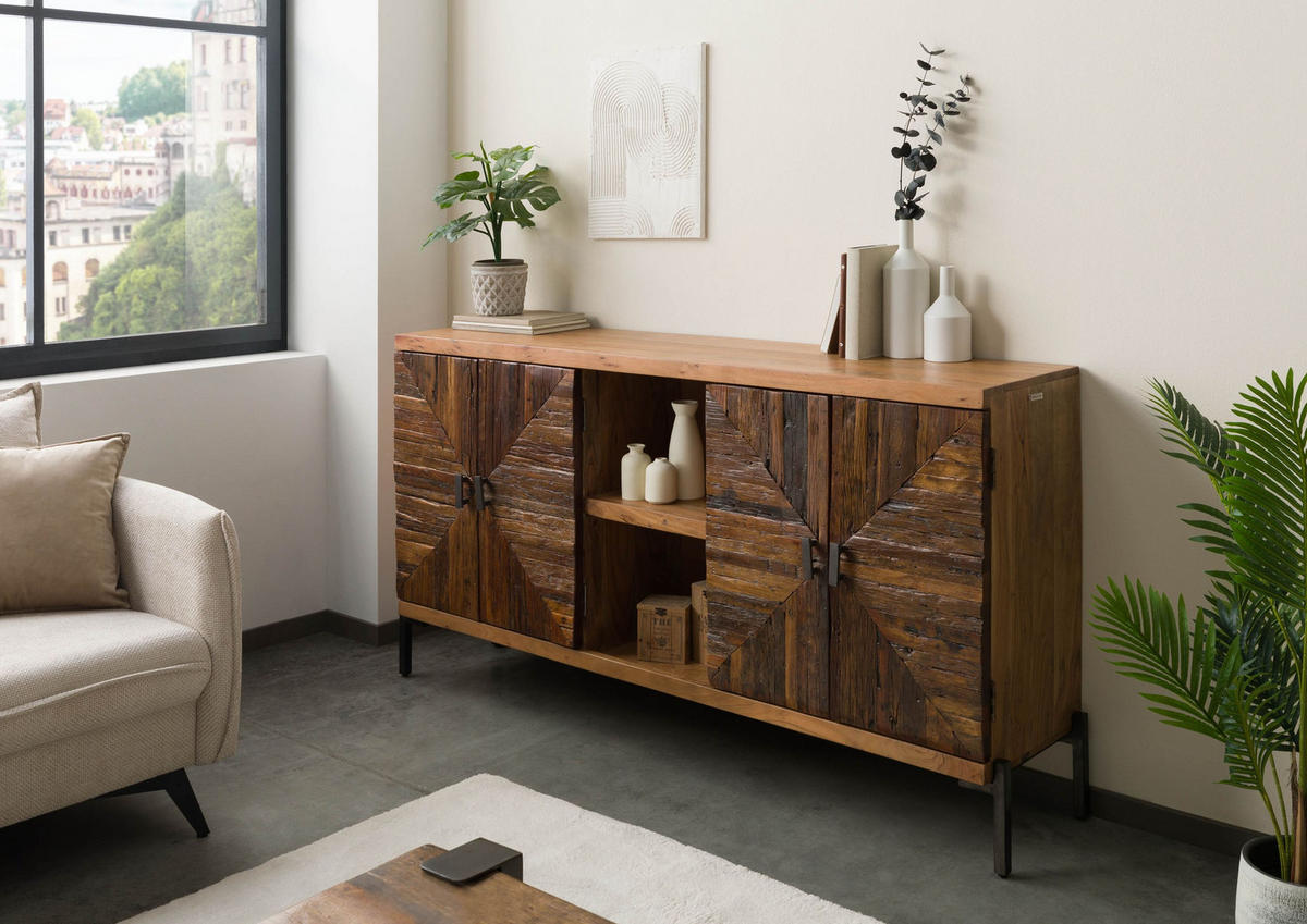 SIDEBOARD Altholz 174x40x93 natur lackiert LYON #110 - Braun, Holz (174/93/40cm) - Massivmoebel24