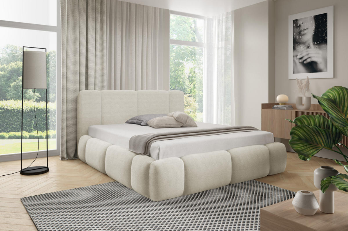 POLSTERBETT mit Stauraum und LED-Beleuchtung 140x200 cm in Creme - Creme, Metall (140/200cm) - Home Collective