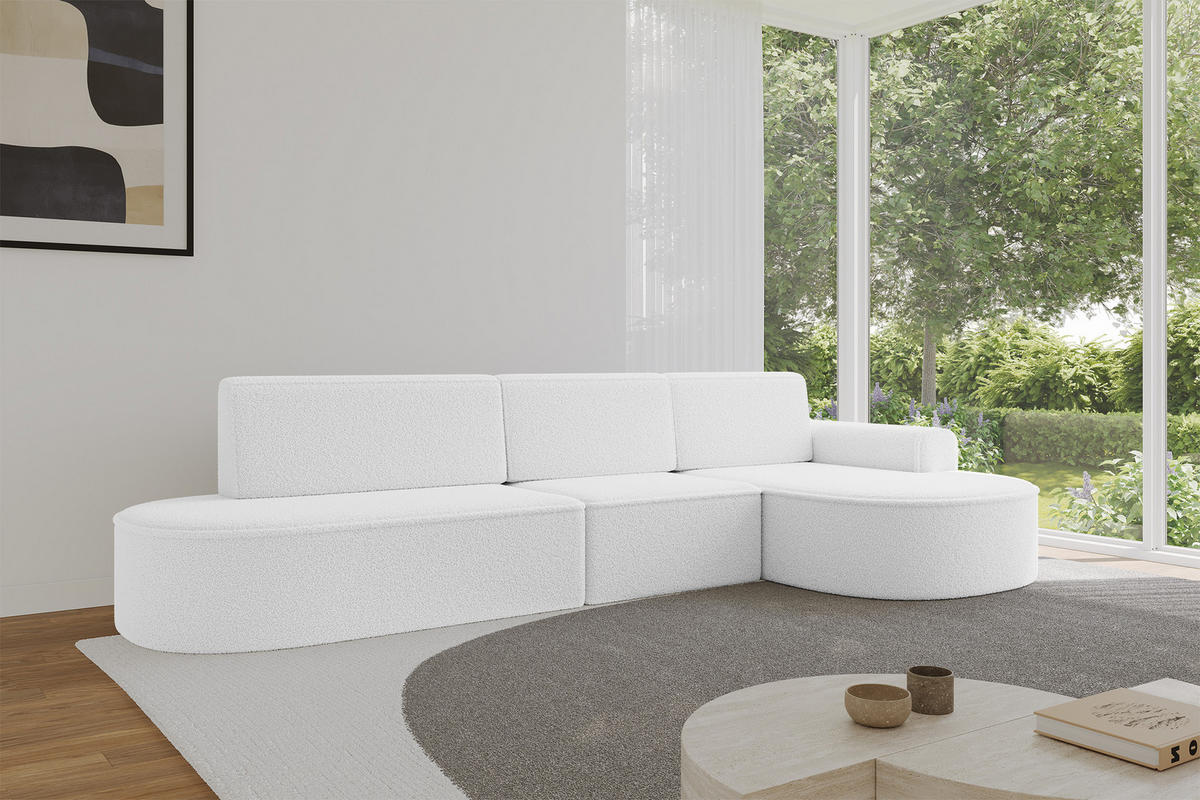 ECKSOFA mit Schlaffunktion Ottomane RECHTS MARI L2-S 368X167X85 Weiß Bouclé - Schwarz/Weiß, Holzwerkstoff/Kunststoff (167/368cm) - ALTDECOR