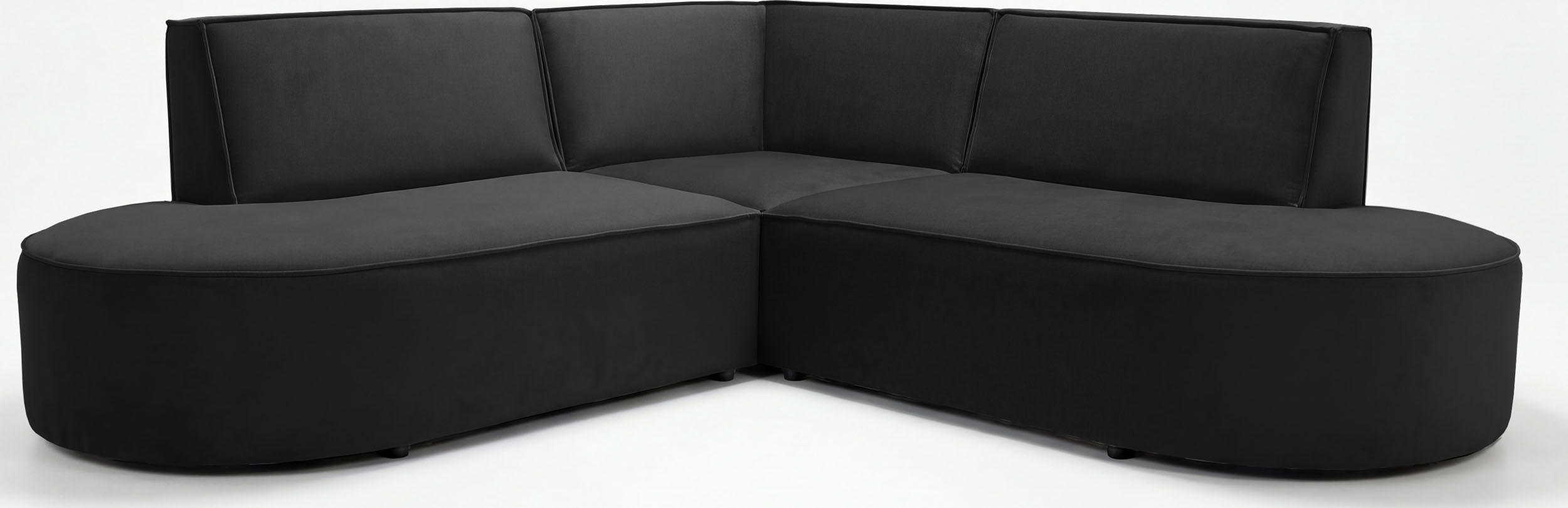 ECKSOFA Nora L-Form 3-Sitzer Universell, Samt, Schwarz 223/73/223 cm - Schwarz Hochglanz/Schwarz, Kunststoff/Textil (223/223cm) - WFL GROUP