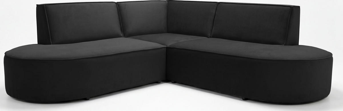 ECKSOFA Nora L-Form 3-Sitzer Universell, Samt, Schwarz 223/73/223 cm - Schwarz Hochglanz/Schwarz, Kunststoff/Textil (223/223cm) - WFL GROUP