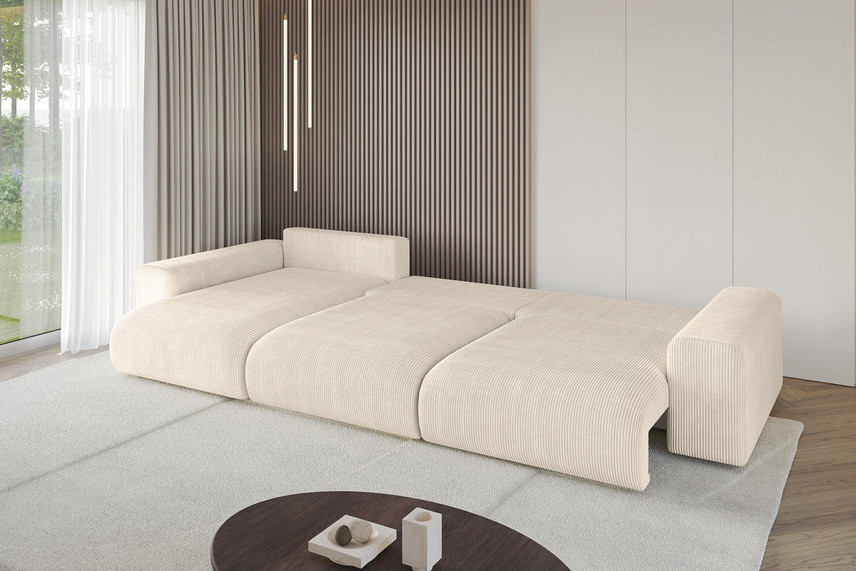 ECKSOFA Ottomane links ESKAR-L 364x176x84 Taupe Cord - Taupe/Schwarz, Holzwerkstoff/Kunststoff (364/176cm) - ALTDECOR