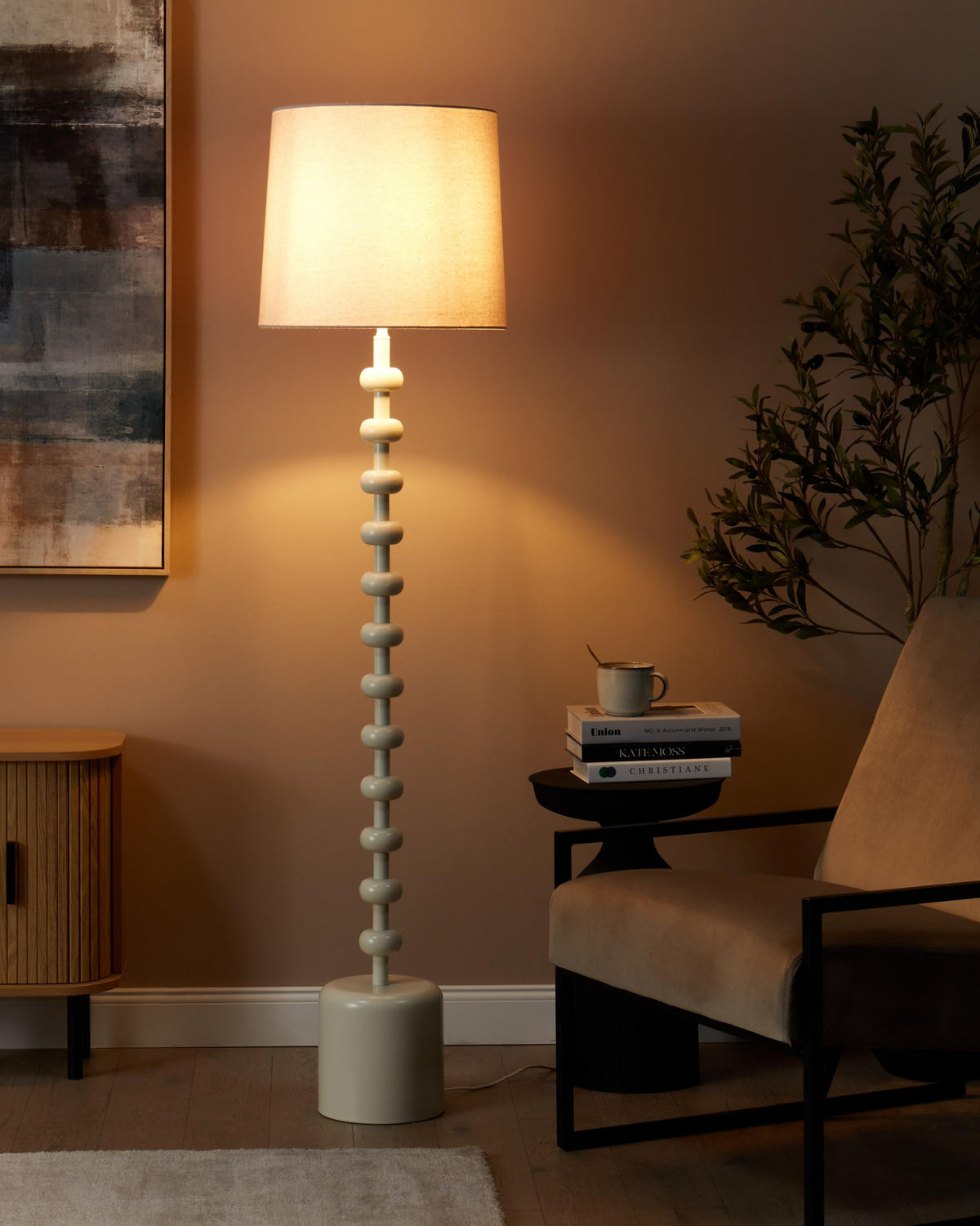 STEHLAMPE Weiß Krios - Weiß, Textil (36/36/160cm) - Beliani