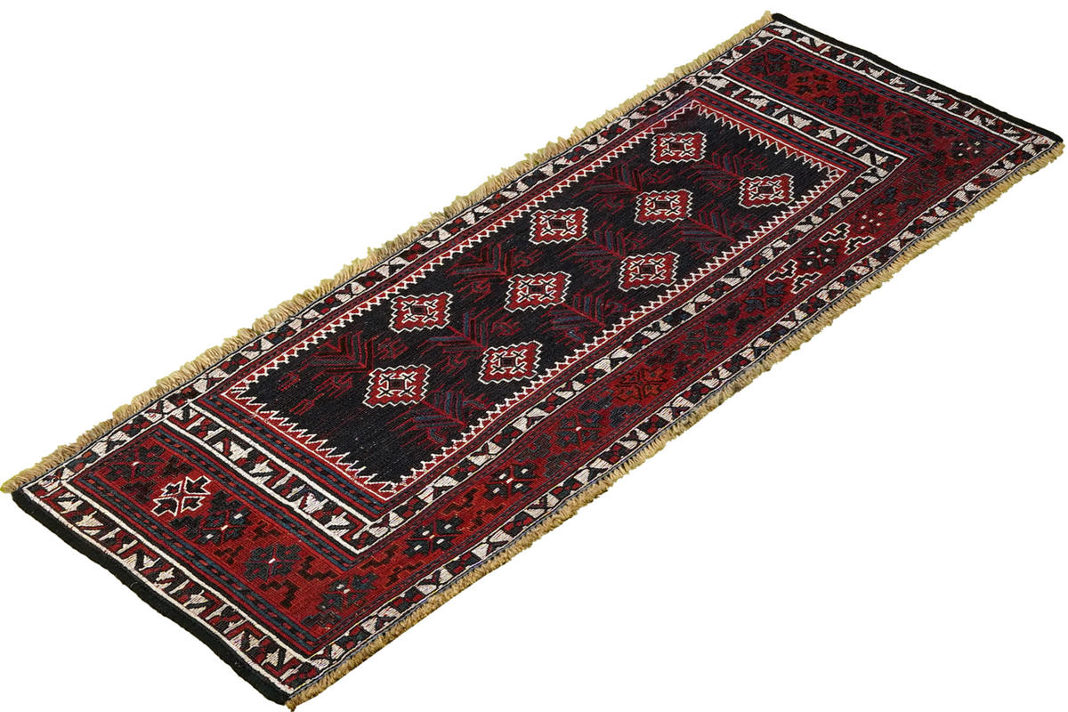 HANDWEBTEPPICH Sumak Sirdjan Blau 45/106 cm Schurwolle - Blau, Textil (106/45cm) - Looma