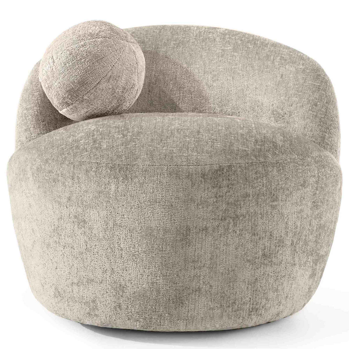 SESSEL NELUM Chenille-Stoff, rund, Beige - Beige/Schwarz, Holz/Holzwerkstoff (76/64/76cm) - KONSIMO®