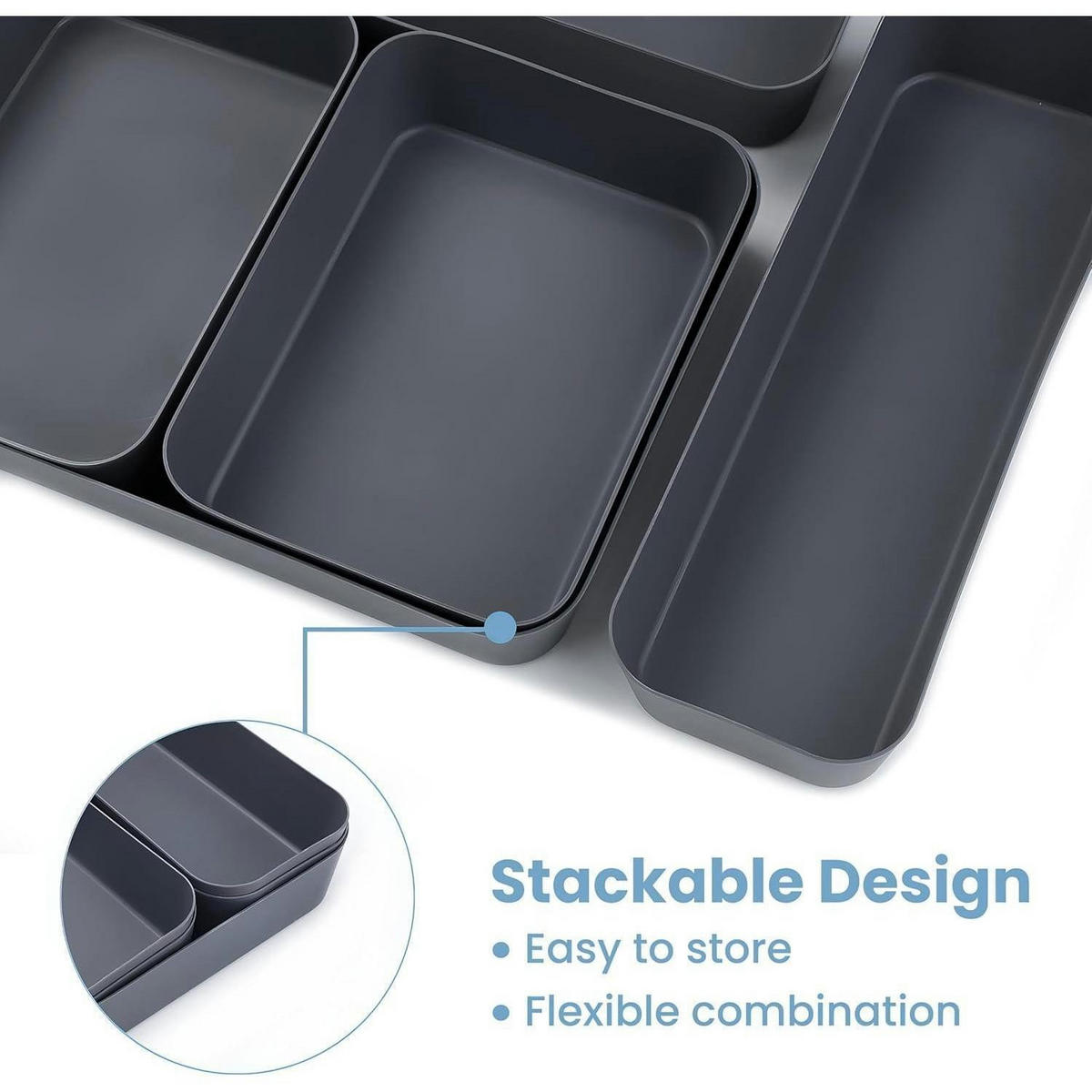 SCHUBLADEN Organizer 10-teiliges Set Grau aus Kunststoff - Grau, Kunststoff (20/4.5/29.5cm)