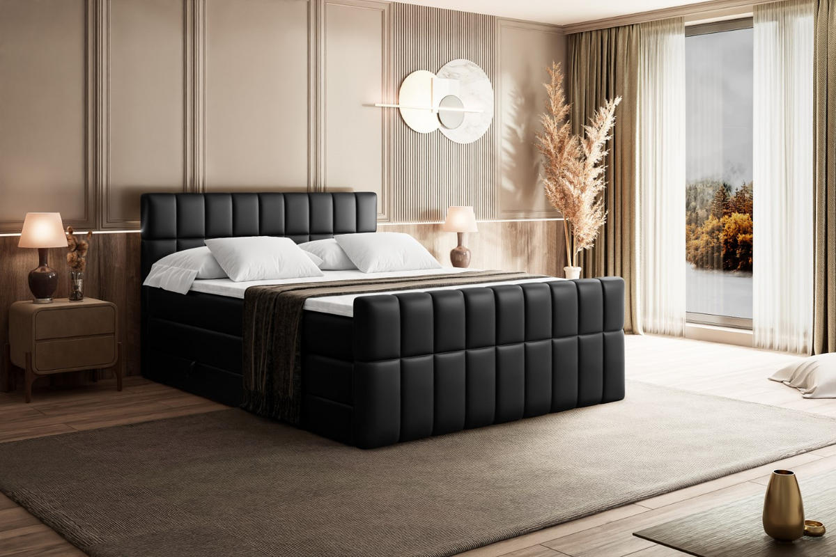 BOXSPRINGBETT MIAMI-Z KING - 160x200 - H3/H4 - Schwarz Hochglanz - Schwarz Hochglanz, Holzwerkstoff (160/200cm) - ALTDECOR