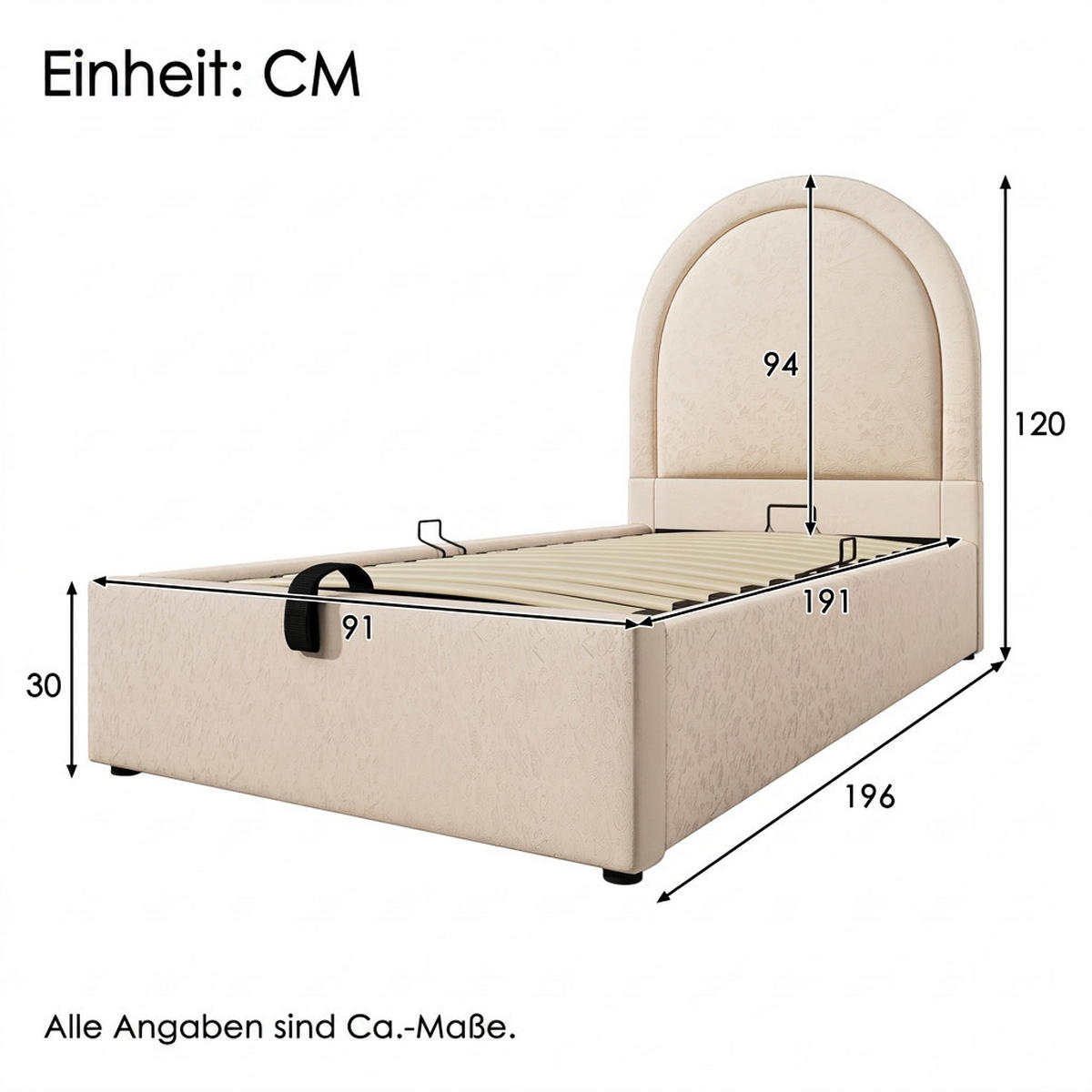 POLSTERBETT 90/190 cm Beige Samt, Ohne Matratze - Beige, Leder/Holz (90/190cm) - Oxeza