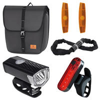 FAHRRADZUBEHÖR Set 5in1, LED-Licht, Gepäckträgertasche & Kettenschloss - Schwarz, Textil (17/39/35cm)