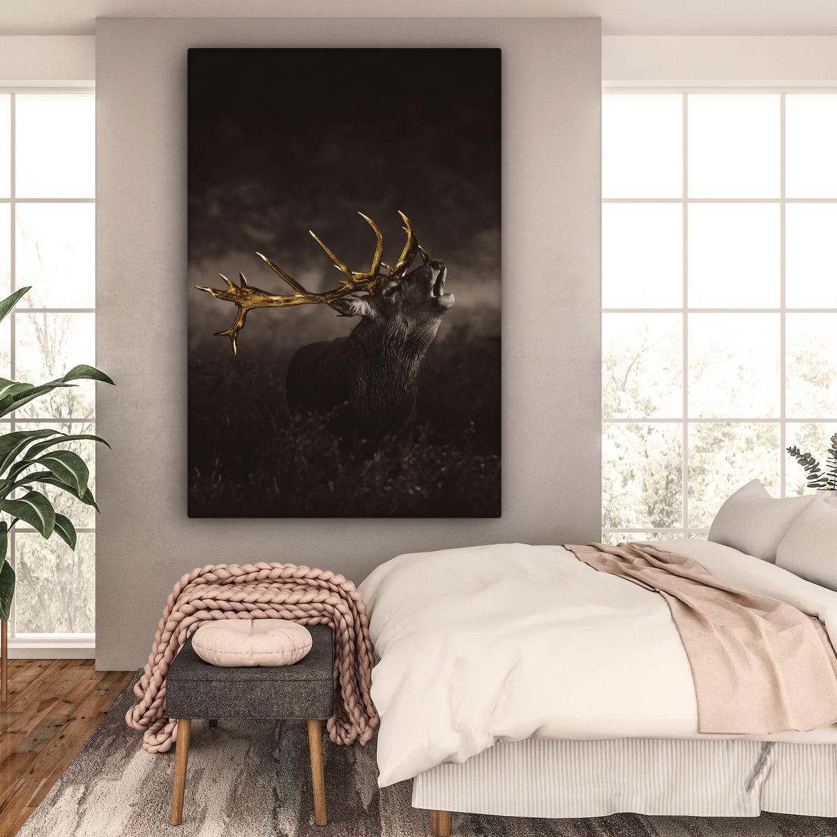 SLIKA NA PLATNU Jeleni 90x140 cm - rjava, tekstil (90/140cm) - MuchoWow