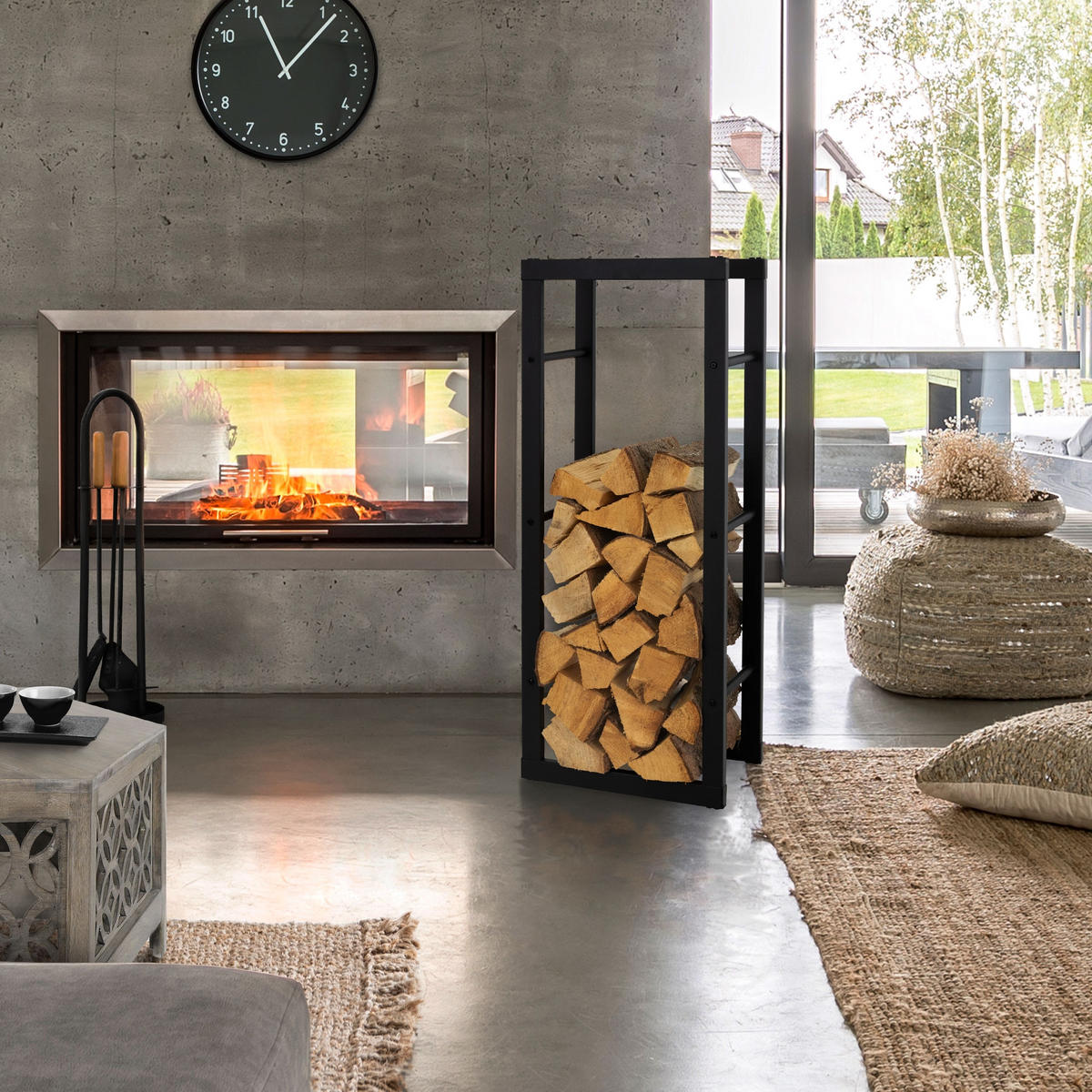 KAMINHOLZREGAL - Schwarz, Metall (25/100/40cm) - ML-DESIGN