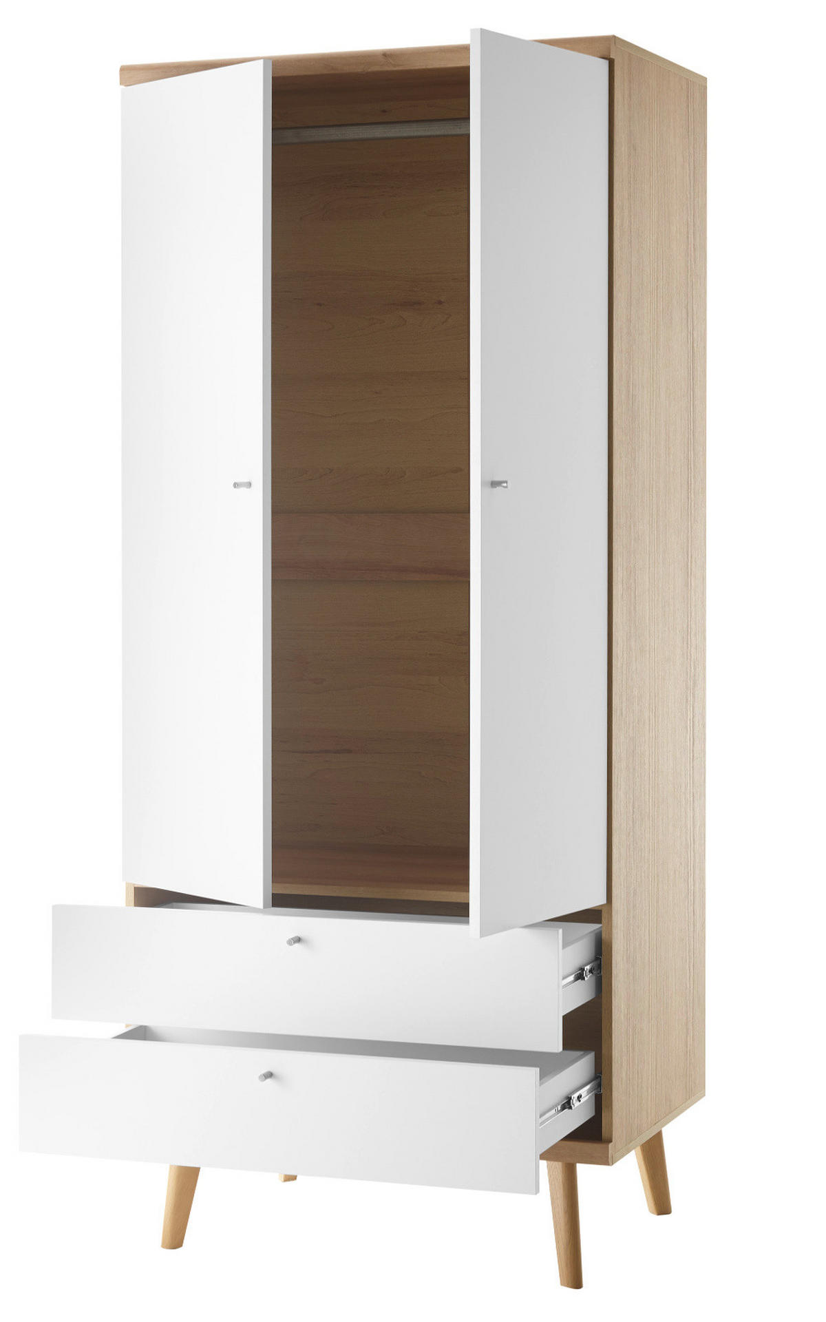 KLEIDERSCHRANK weiß, Eiche Riviera, Drehtürenschrank 2-türig skandinavisch, 80 x 197 cm - Eichefarben/Weiß, Holz/Holzwerkstoff (80/197/56cm) - Furn.Design