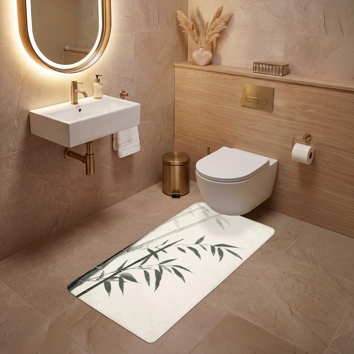 WC PŘEDLOŽKA Japandi - Bambus - béžová 60x120 cm - ecru, textil/plast (60/1cm) - OnlyWow