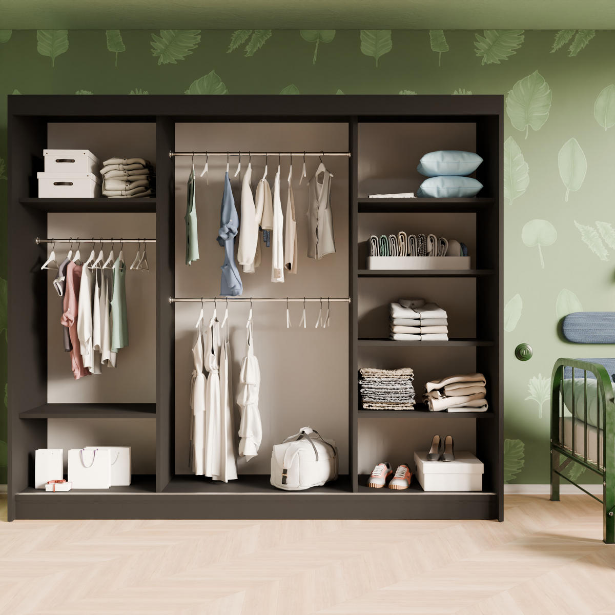 SCHIEBETÜRENSCHRANK ELIS - Schwarz/Weiß, Holzwerkstoff (250/215/61cm) - Meblini