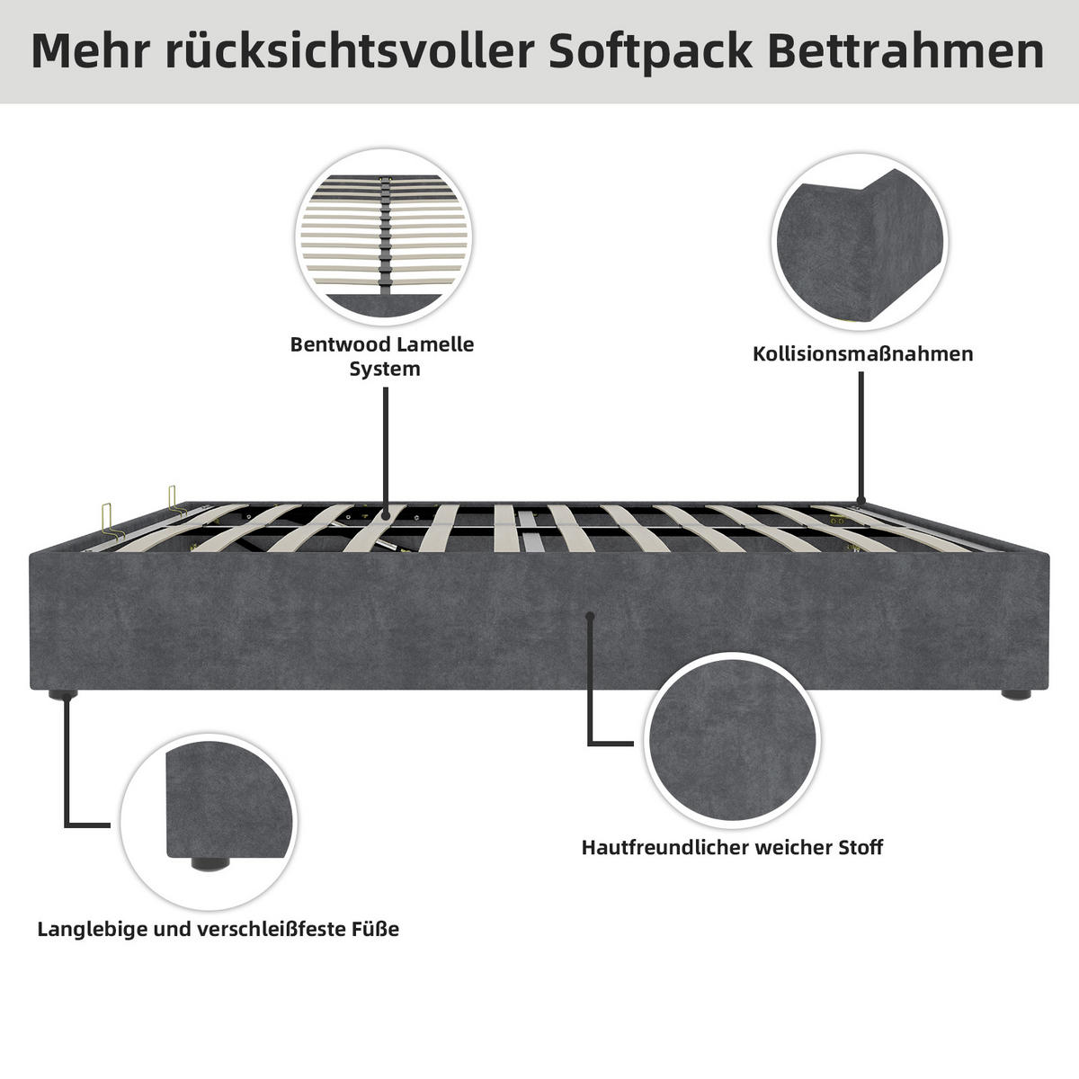 POLSTERBETT 160x200 cm Samt Stauraum hydraulisch grau - Grau, Textil (160/200cm) - LEBENLANG
