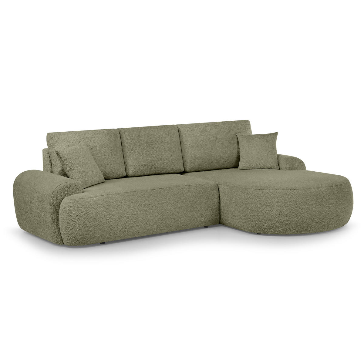 ECKSOFA Teddy L Hellgrün, Bouclé-Stoff, rechts - Schwarz/Hellgrün, Textil (270/170cm) - Beautysofa