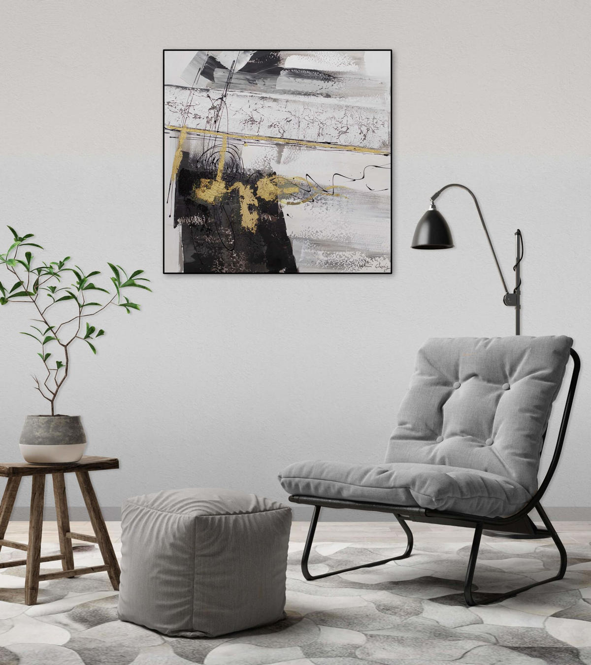 OLEJOMAĽBA 60/60 cm, Zvieratá - sivá, drevo/textil (60/60cm) - KUNSTLOFT
