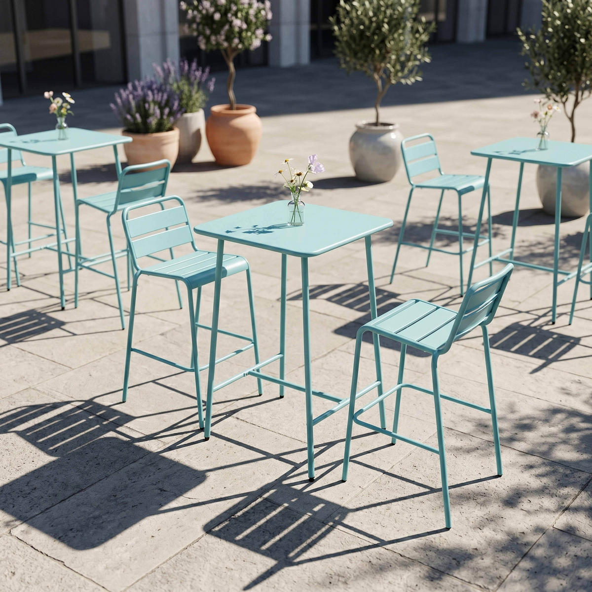 GARTENSET 3-tlg., Türkisblau - Blau, Metall - Oviala