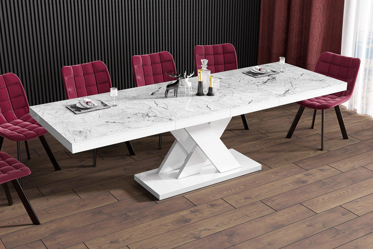 ESSTISCH Rechteckig Marmor Weiß Hochglanz 120/89/75 cm - Weiß Hochglanz/Creme, Holzwerkstoff (89/160/75cm) - designimpex