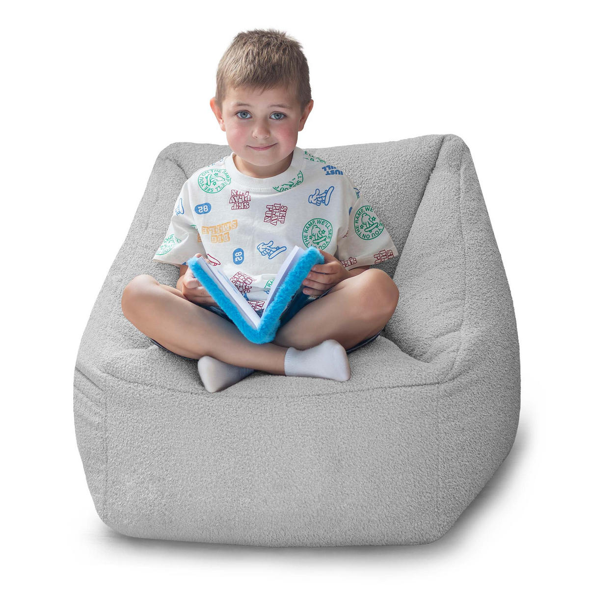 SITZSACK-SESSEL Bambino 55/60/55 cm, weicher Cord 380 g/m², mit Griff & Seitentasche, Hellgrau - Hellgrau, Textil (55/55/60cm) - Dreamroots