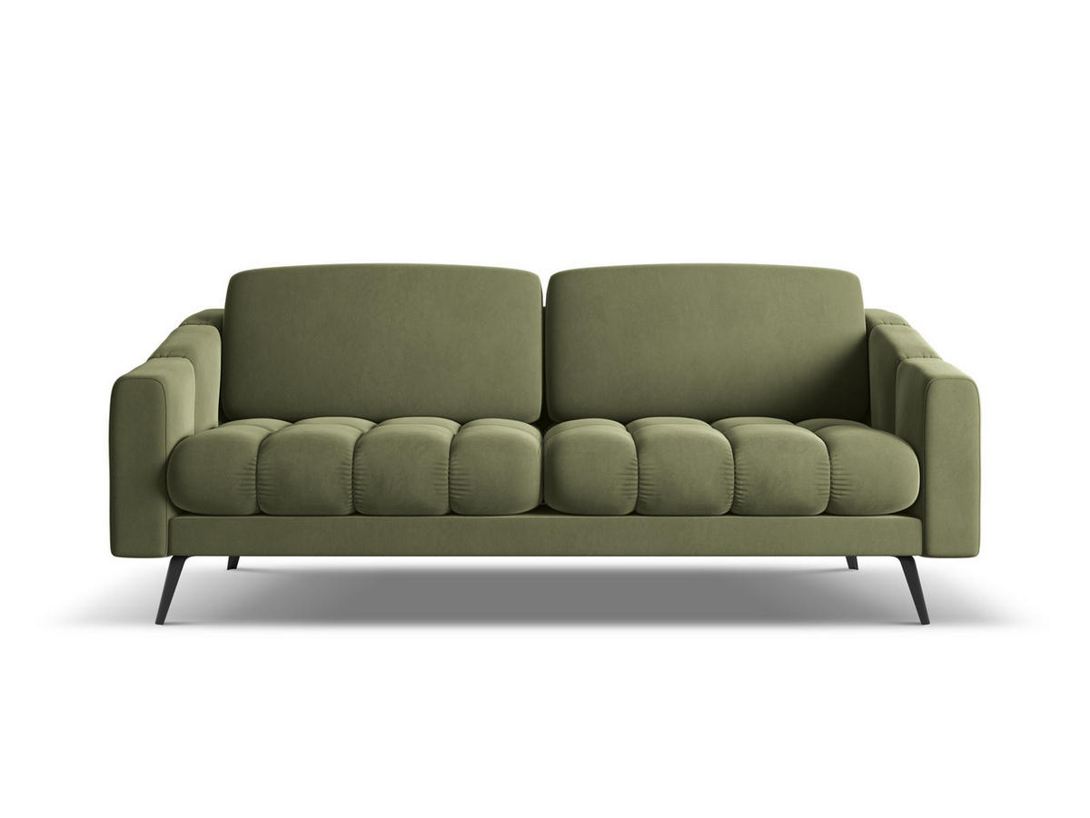 3-SITZER SOFA Samt Stoff Grün - Schwarz/Olivgrün, Textil/Metall (202/80/95cm) - Makamii