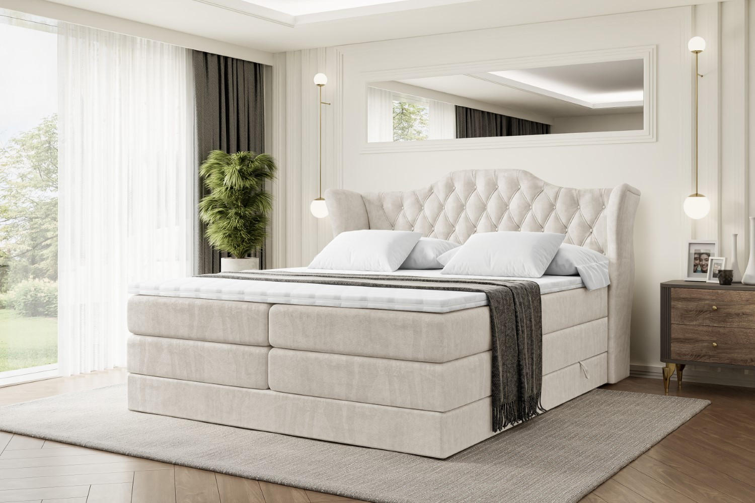 BOXSPRINGBETT VILA KING - 120x200 - H3/H4 - Creme - Creme, Holzwerkstoff (120/200cm) - ALTDECOR