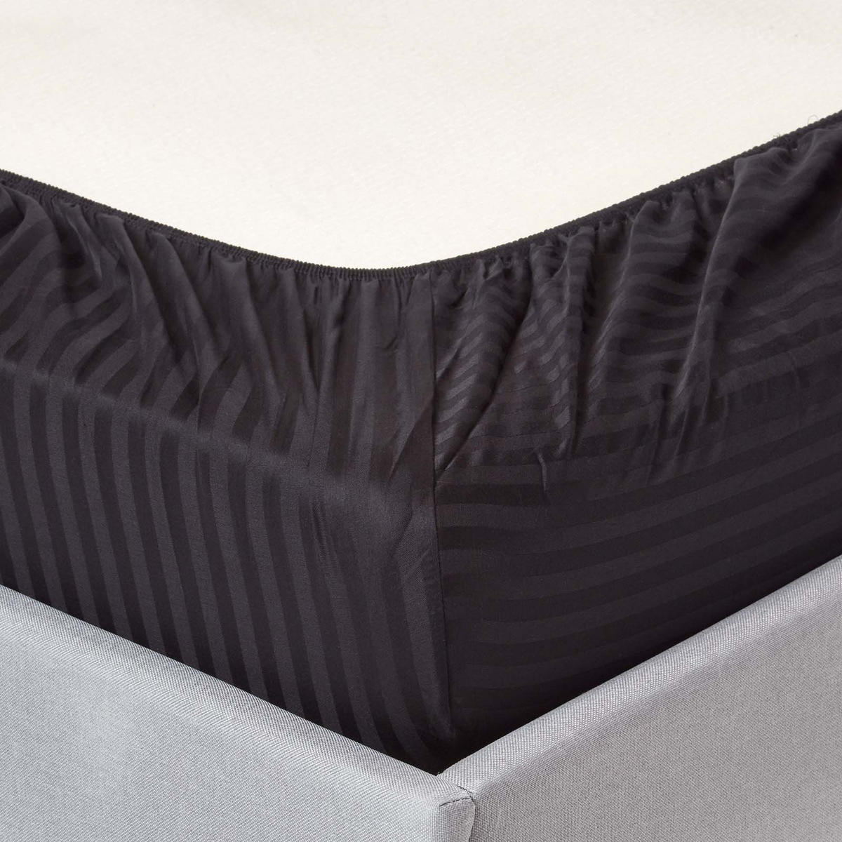 SPANNBETTLAKEN Damast gestreift, 100% Ägyptische Baumwolle - Schwarz, Textil (160/200cm) - Homescapes