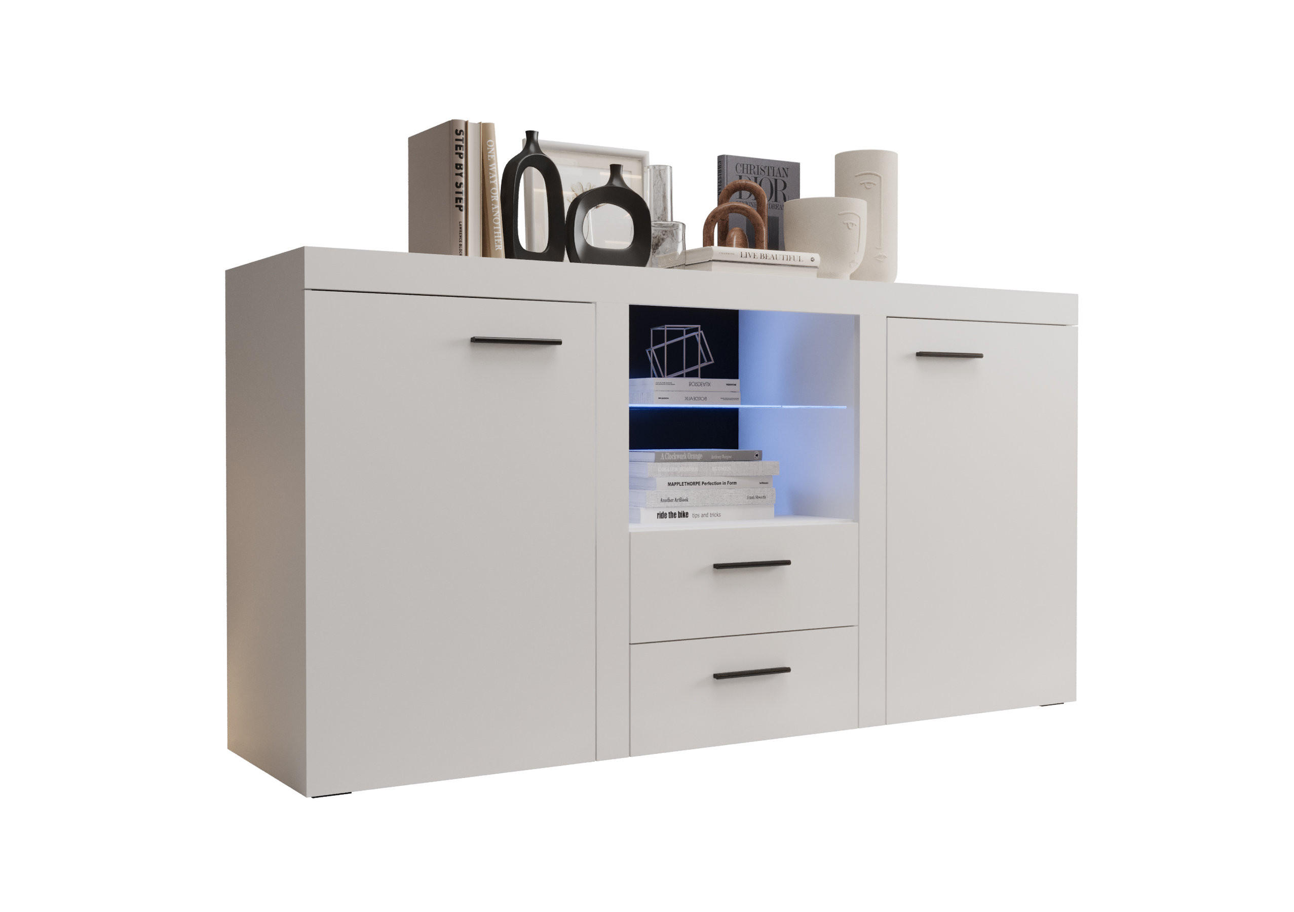 KOMMODE London LRK mit 2 Türen, Sideboard in Farbe: Weiß, Größe: 156 x 82 x 40 cm - Weiß, Holzwerkstoff (156/82/40cm) - O-Sofa