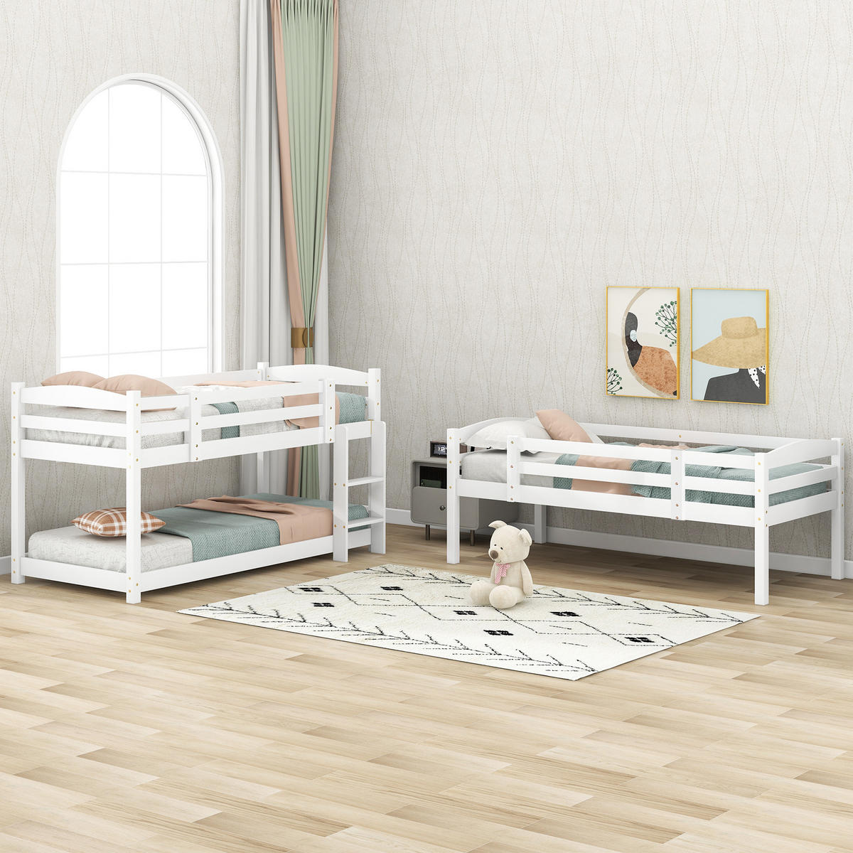 ETAGENBETT 90x200cm Weiß Dreier-Etagenbett Holz Kinderbett - Weiß, Holz (90/200cm) - FLIEKS