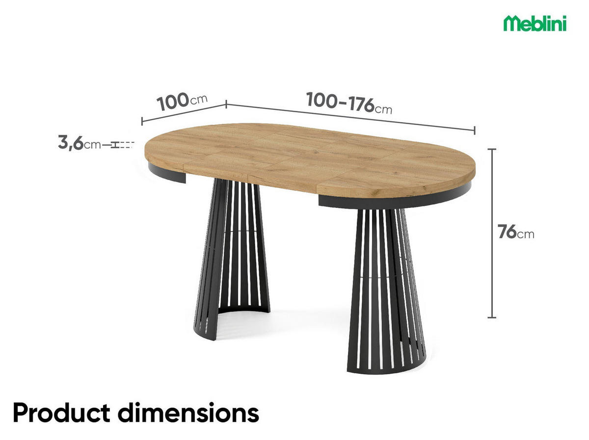 ESSTISCH Cone Bis - Honigeiche/Schwarz, Holzwerkstoff/Metall (100/100/76cm) - Meblini