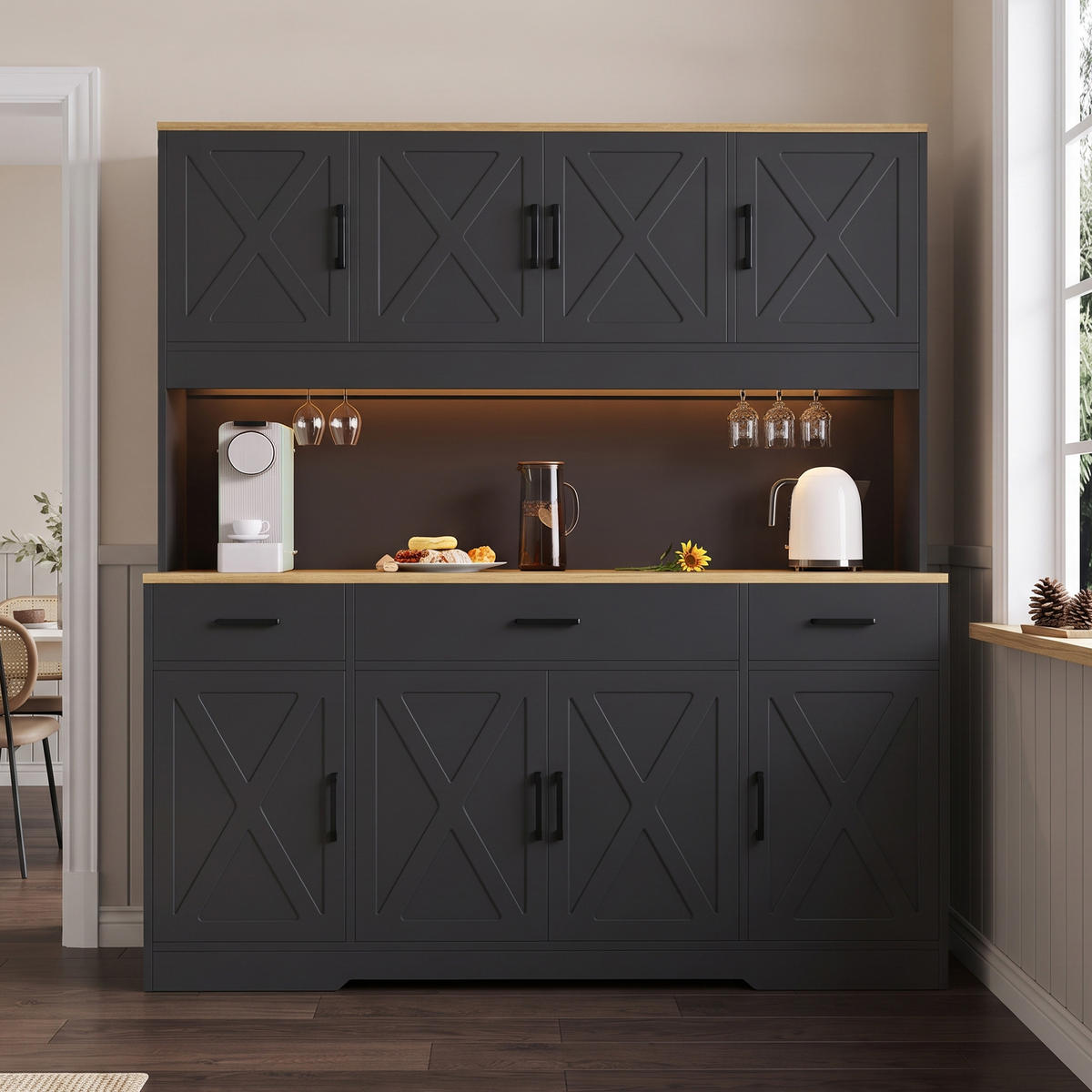 GESCHIRRSCHRANK Schwarz 150/40/180 - Schwarz, Holzwerkstoff (150/180/40cm)