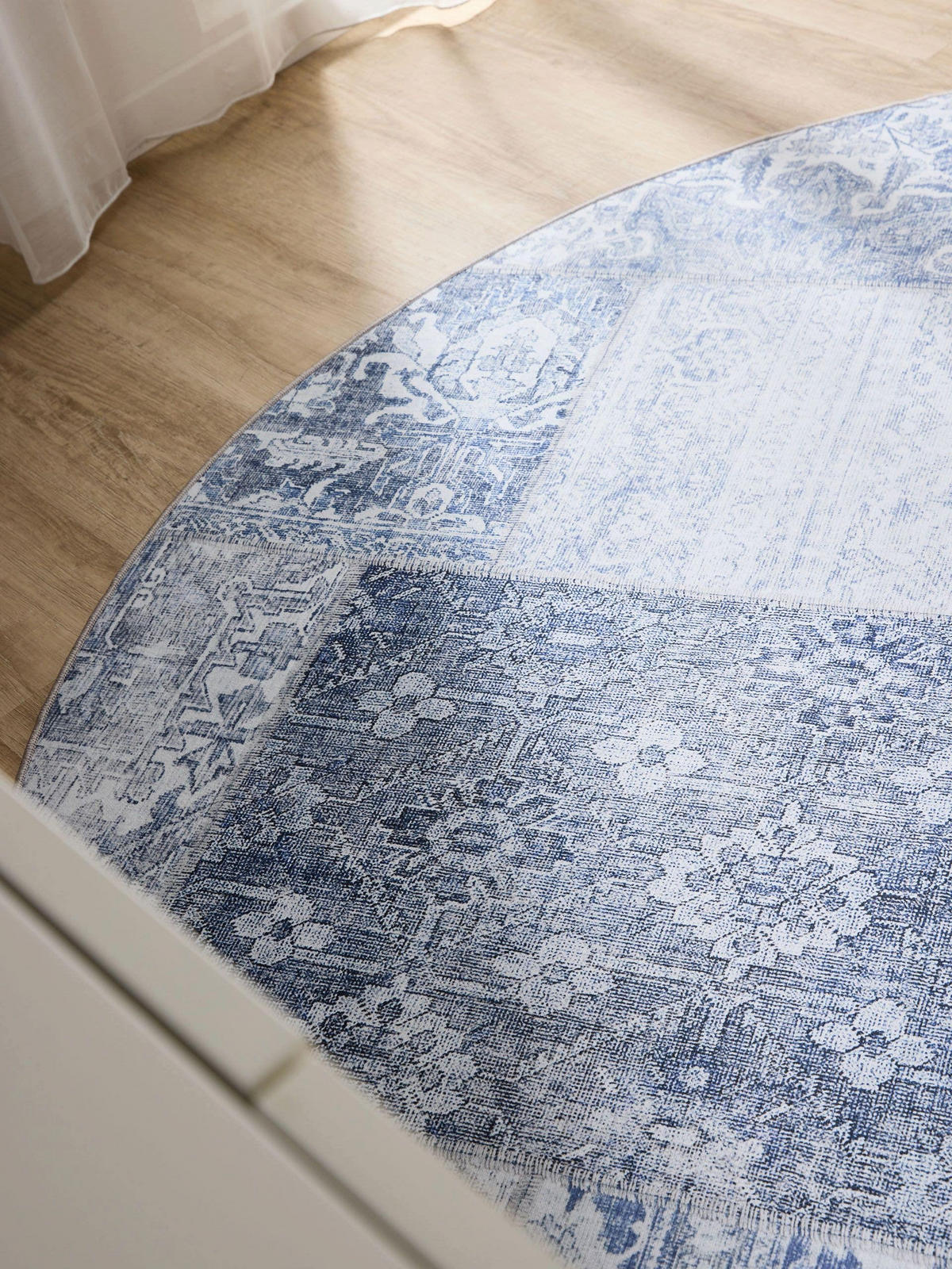 VINTAGE-TEPPICH George waschbar ø 120 cm rund - Blau, Kunststoff (120/120cm) - benuta