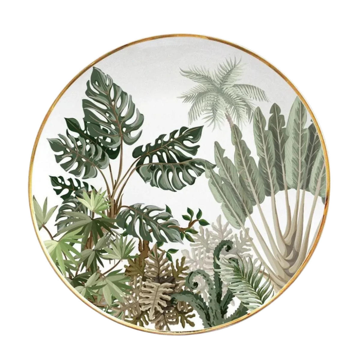 TELLERSET Tropisch Grün Bone China Grün Gold 4tlg Ø30 Ø27 Ø20 Ø16 cm - Weiß Hochglanz/Goldfarben, Keramik (30/2/2cm) - Quality Elegance