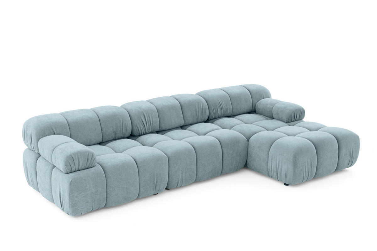 MODULARES Ecksofa MOMENTUM L, Rechts, Breite 282 cm, strukturierter Stoff, Hellblau - Chromfarben/Hellblau, Holz/Textil (155/282cm) - Muffo
