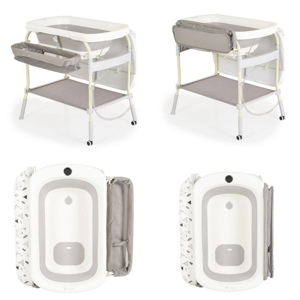BABYBADEWANNE Wickeltisch Garda 2 in 1 grau Garda Thermometer Räder Wickelauflage - Grau, Kunststoff (62/83cm) - Cangaroo
