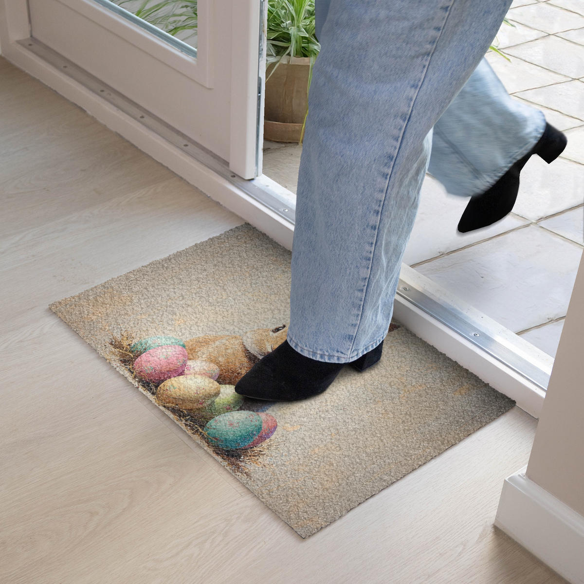 FUSSMATTE Osterhase - Pastell - Eier 60x40 cm - Beige/Multicolor, Kunststoff (40/60cm) - MuchoWow