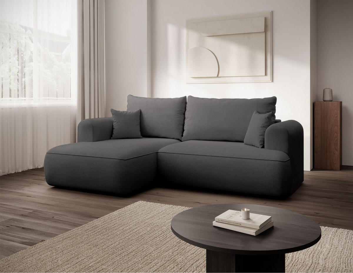 ECKSCHLAFSOFA Ovo Mini Dunkelgrau Easy-Clean-Chenille-Bezug - Dunkelgrau/Schwarz, Kunststoff/Textil (238/156cm) - Selsey