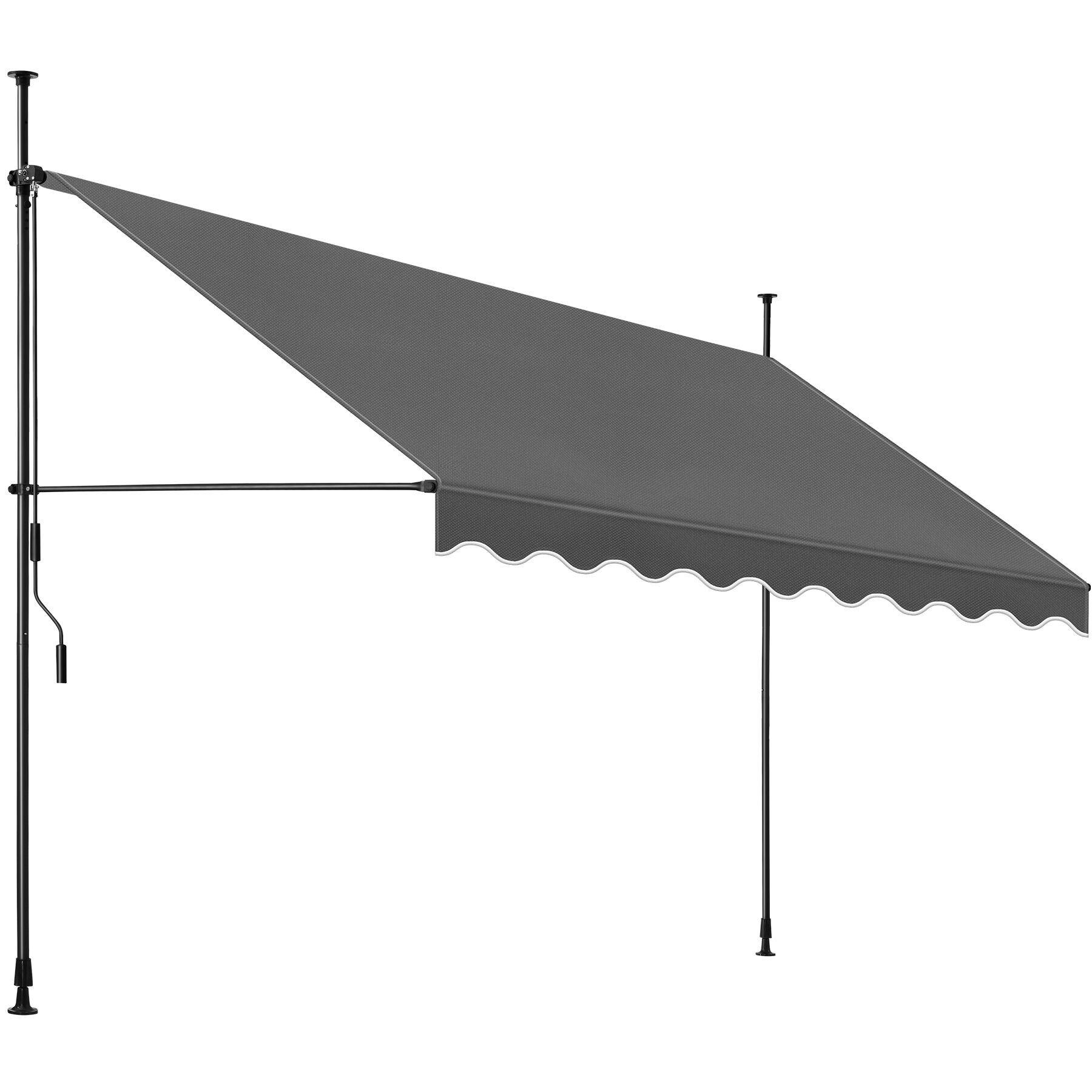 KLEMMMARKISE MIT HANDKURBEL , wasserabweisend, schwarz/grau - Schwarz/Grau, Textil (350/304/180cm) - tectake