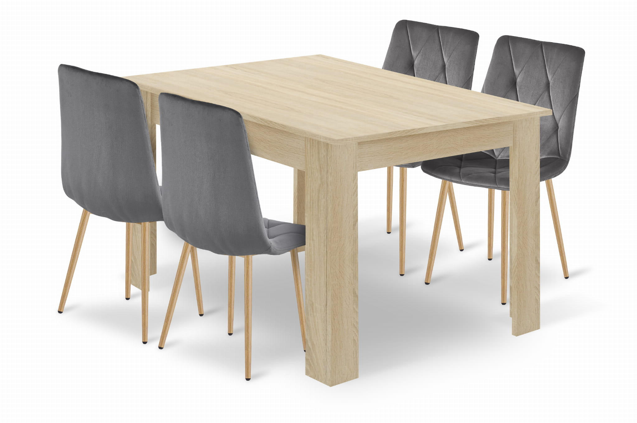 ESSTISCH-SET Dąb Sonoma 120x80 cm NP Blat Mit PVC-Folie + 4 Stühle Grau Libra Samt - Grau, Holz (80/120/58cm)