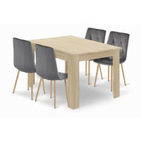 ESSTISCH-SET Dąb Sonoma 120x80 cm NP Blat Mit PVC-Folie + 4 Stühle Grau Libra Samt - Grau, Holz (80/120/58cm)