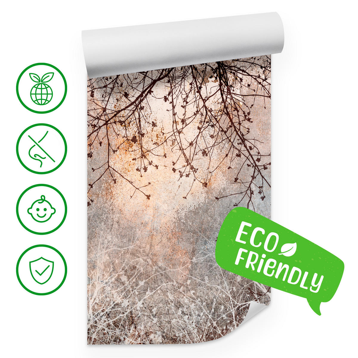 FOTOTAPETA Vetvy Betón Rastliny Abstrakcia 400 x 280 cm - oranžová/hnedá, papier (400/280cm) - Muralo