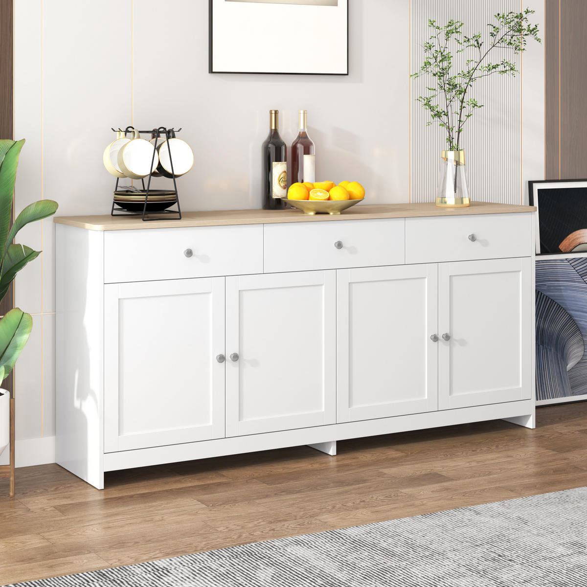 SIDEBOARD 160/37/75 cm mit 4 Türen & 3 Schubladen im Landhausstil - Weiß, Holzwerkstoff (160/75/37cm) - BEAOK