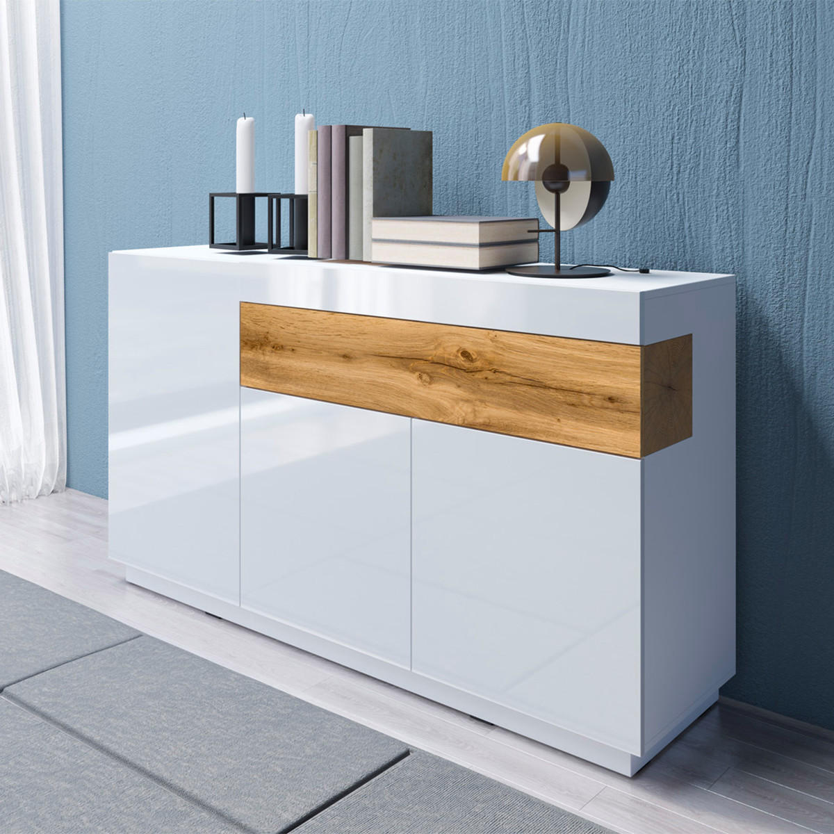 SIDEBOARD Andrea Weiß und Holz - Weiß, Holzwerkstoff (150/85/40cm) - Petits-meubles