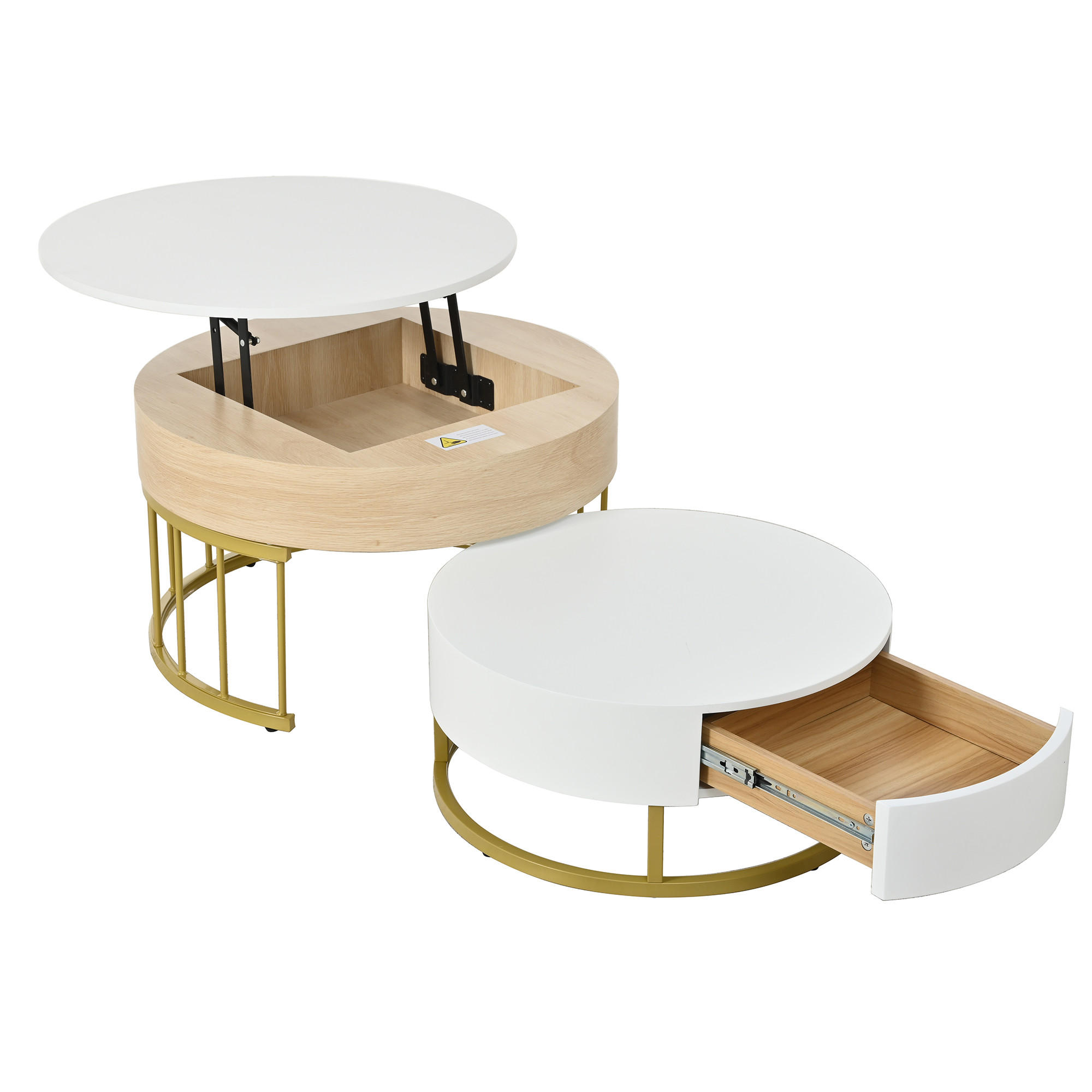 COUCHTISCH-SET 2er-Set Weiß/Holzfarbe - Weiß, Holzwerkstoff (70/70/56cm) - ComfortXL