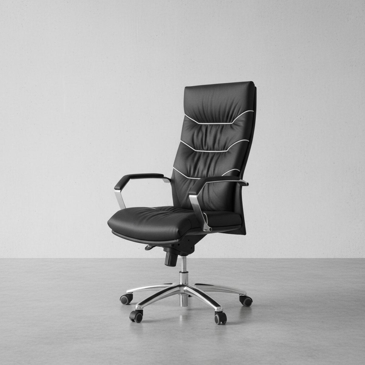 BÜROSTUHL Echtleder mit Kopfstütze und Multiblockmechanik Hohe Rückenlehne Drehbar - Silberfarben/Schwarz, Leder/Metall (70/126/70cm) - KADIMA DESIGN