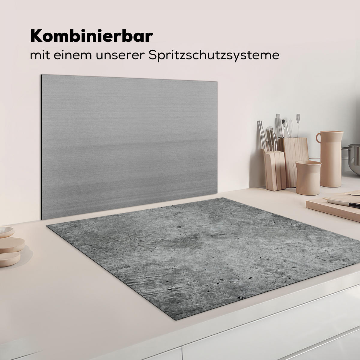 HERDABDECKPLATTE Beton - Schiefer - Grau -Betonstruktur Induktionsmatte 78x78 cm - Grau, Kunststoff (78/78/0.2cm) - MuchoWow