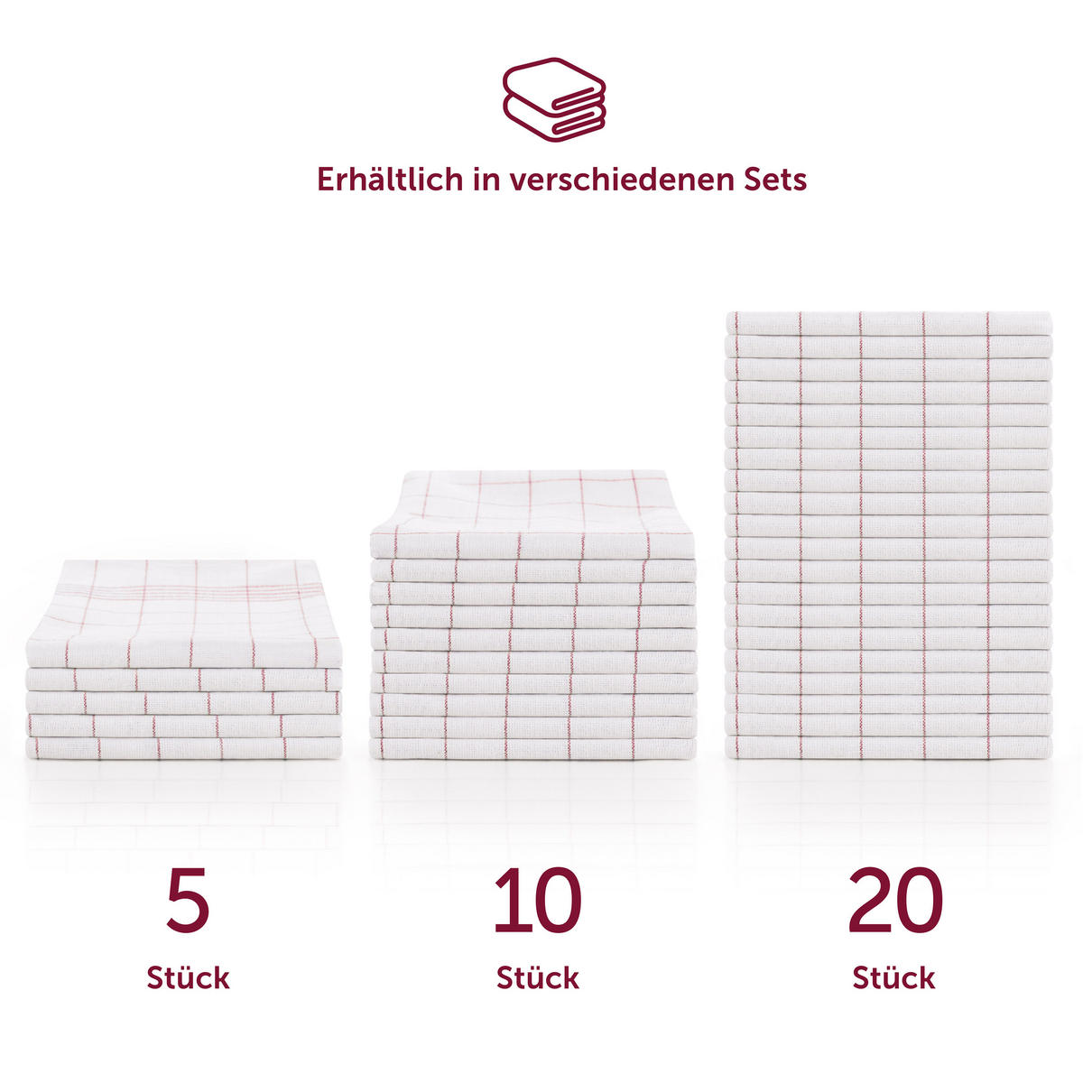GESCHIRRTÜCHER 20er Set, 50/70 cm, 100% Baumwolle, kariert - Rot, Naturmaterialien (50/70cm) - Blumtal