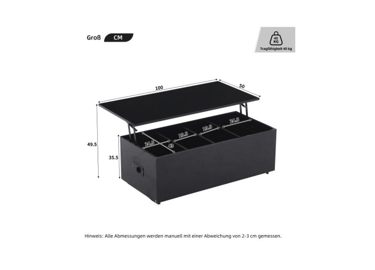 COUCHTISCH Black 100/50/35 cm - Schwarz, Holz (100/50/35cm) - Urban Meuble