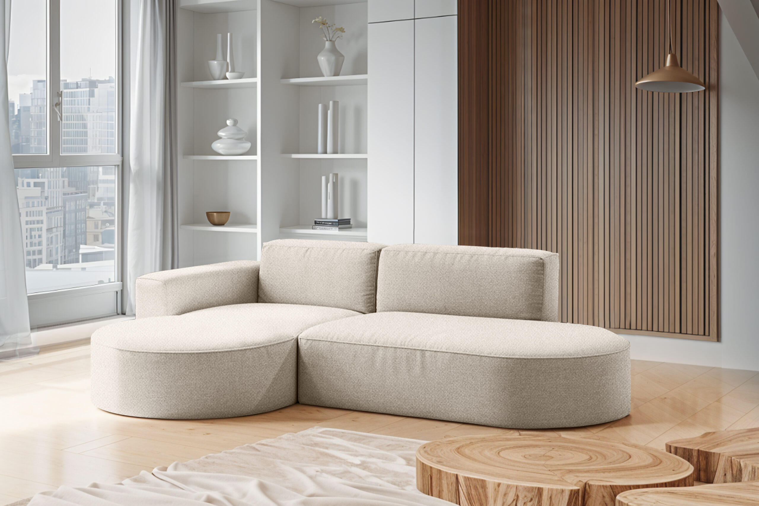 ECKSOFA Modena Studio Falten, Stoff Alpine, Beige Links - Beige, Holz (165/236cm) - Kaiser Möbel