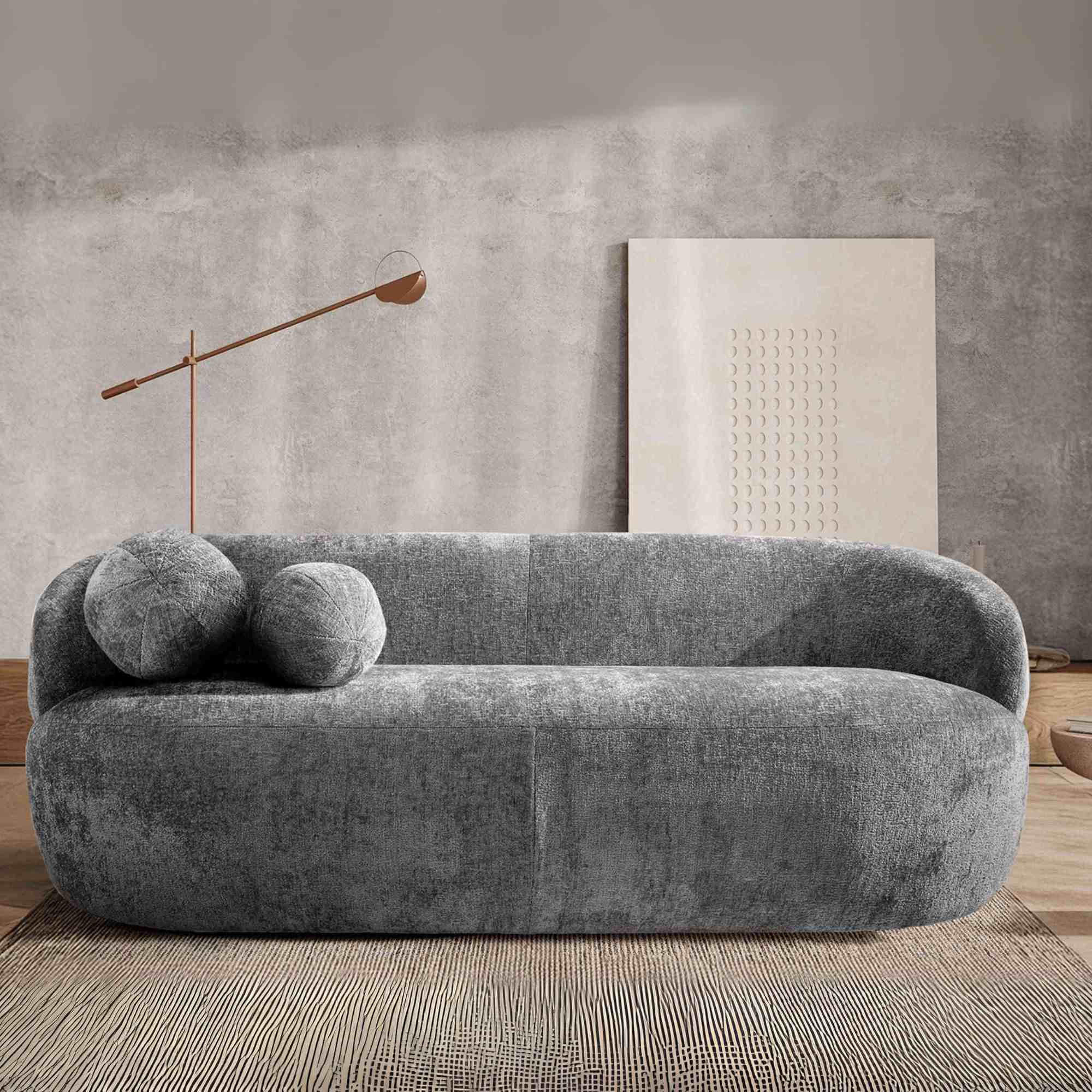 3-SITZER-SOFA NELUM, Chenille-Stoff, Grau - Schwarz/Grau, Holz/Holzwerkstoff (190/68/88cm) - KONSIMO®